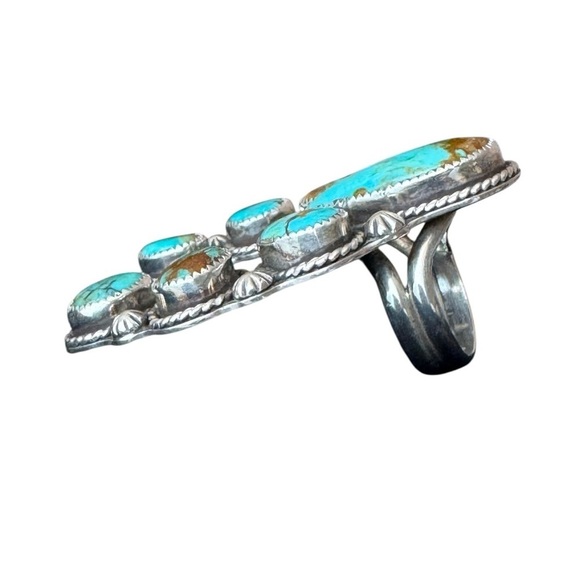 Native American Inspired Turquoise Silver Ring by CB Gems Size 7.5 Sterling 925 - Picture 5 of 9